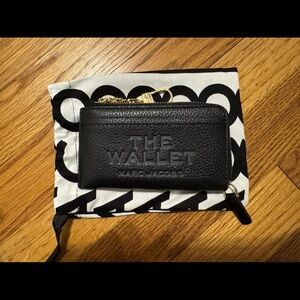 Marc Jacobs Black Pebbled Leather Zip Card Wallet with Gold Hardware